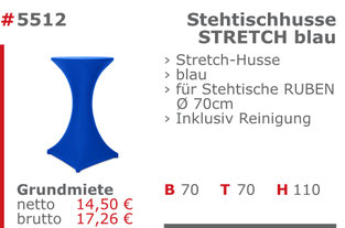 5512 - Stehtischhusse Stretch blau Jansen Event Mietmöbel