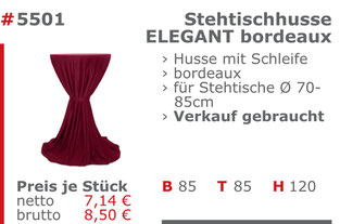 5501-Gebrauchte Stehtischhusse rot Verkauf Mietmöbel Jansen Event