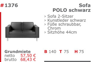 1376 - Sofa Polo schwarz Jansen Event Mietmöbel