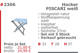 2306-Gebrauchte Klapphocker Piscari Verkauf Set Mietmöbel Jansen Event