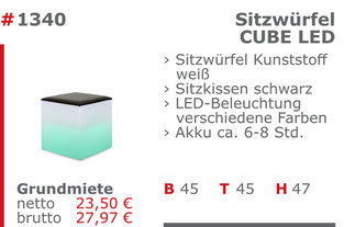 1340 - Sitzwürfel Cube Led Jansen Event Mietmöbel