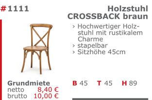 1111 - Holzstuhl Crossback Jansen Event Mietmöbel