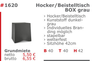 1620 - Hocker/Beistelltisch Box grau Jansen Event Mietmöbel