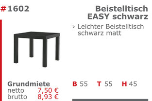 1602 - Beistelltisch Easy schwarz Jansen Event Mietmöbel