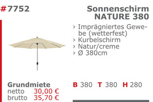 7752 - Sonnenschirm Nature 380 Jansen Event Mietmöbel