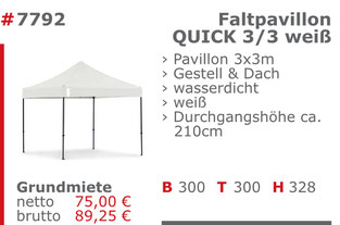 7792 - Faltpavillon Quick 3/3 weiß Jansen Event Mietmöbel