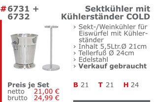 6731-Gebrauchter Sektkühler mit Ständer Verkauf Mietmöbel Jansen Event