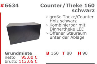 6634 - Counter_Theke 160 schwarz Mietmöbel Jansen Event