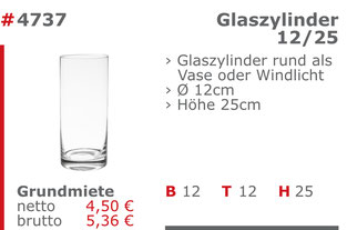 4737 - Glaszylinder 12/25 Jansen Event Mietmöbel