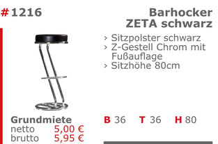 1216 - Barhocker Zeta schwarz Jansen Event Mietmöbel