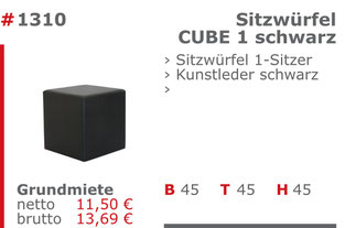 1310 - Sitzwürfel Cube 1 schwarz Jansen Event Mietmöbel