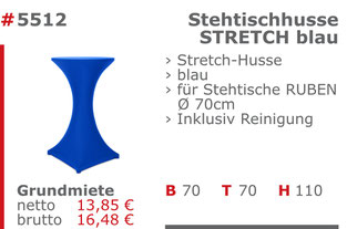 5512 - Stehtischhusse Stretch blau Jansen Event Mietmöbel