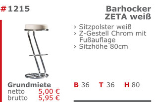 1215 - Barhocker Zeta weiß Jansen Event Mietmöbel