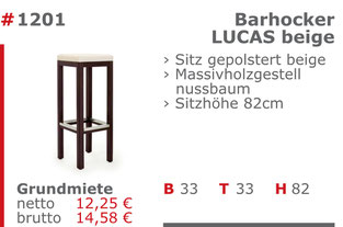 1201 - Barhocker Lucas beige Jansen Event Mietmöbel