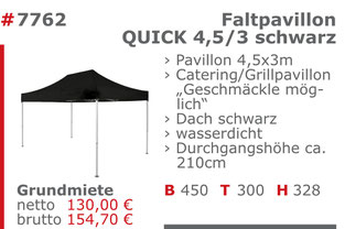 7762 - Faltpavillon Quick 4,5/3 schwarz Jansen Event Mietmöbel