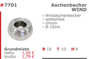 7701 - Aschenbecher Wind Jansen Event Mietmöbel