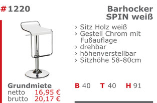 1220 - Barhocker Spin weiß Jansen Event Mietmöbel