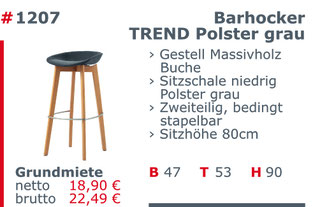 1207-Barhocker Trend Polster grau Jansen Event Mietmöbel