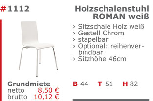 1112 - Holzschalenstuhl Roman weiß Jansen Event Mietmöbel