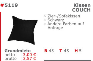 5119 - Kissen Couch schwarz Jansen Event Mietmöbel