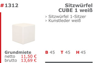 1312 - Sitzwürfel Cube 1 weiß Jansen Event Mietmöbel