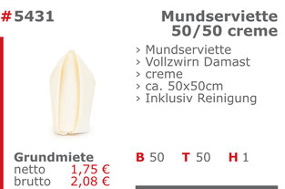 5431 - Mundserviette 50/50 creme Jansen Event Mietmöbel