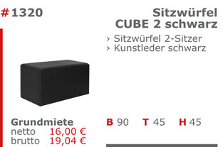 1320 - Sitzwürfel Cube 2 schwarz Jansen Event Mietmöbel