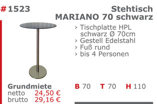 1523 - Stehtisch Mariano 70 schwarz Jansen Event Mietmöbel