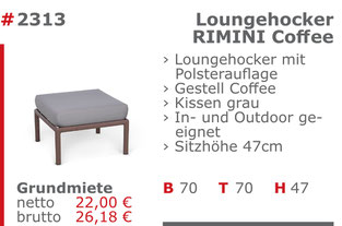 2313 - Loungehocker Rimini Coffee Jansen Event Mietmöbel