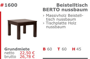 1600 - Beistelltisch Berto nussbaum Jansen Event Mietmöbel