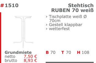 1510 - Stehtisch Ruben 70 weiß Jansen Event Mietmöbel