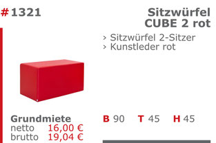 1321 - Sitzwürfel Cube 2 rot Jansen Event Mietmöbel