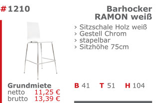 1210 - Barhocker Ramon weiß Jansen Event Mietmöbel