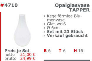 4710-Gebrauchte Opalglasvase Verkauf Mietmöbel Jansen Event