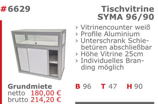 6629 - Tischvitrine Syma 96/90 weiß Jansen Event Mietmöbel