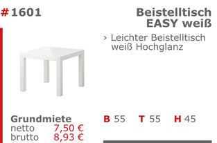 1601 - Beistelltisch Easy weiß Jansen Event Mietmöbel