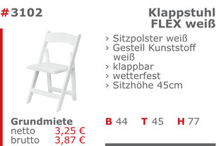 3102 - Klappstuhl Flex weiß Jansen Event Mietmöbel