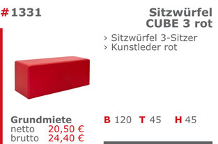 1331 - Sitzwürfel Cube 3 rot Jansen Event Mietmöbel