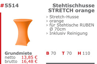 5514 - Stehtischhusse Stretch orange Jansen Event Mietmöbel