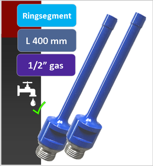 PRODITO  ringsegment kernboren of diamantboren met een nuttige lengte van 400 mm en 1/2 gas aansluiting voor het nat boren in beton en gewapend beton verkrijgbaar van diameter 10 mm tot diameter 36 mm