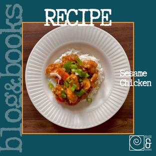 photo of sesame chicken on a white plate