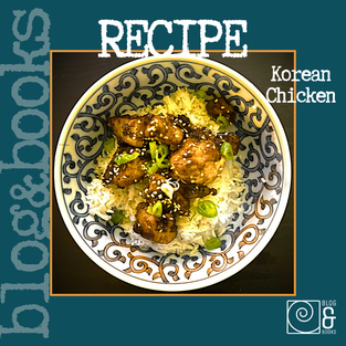korean chicken recipe on blog and books background