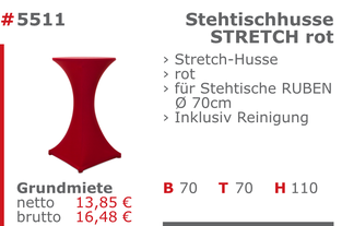 5511 - Stehtischhusse Stretch rot Jansen Event Mietmöbel