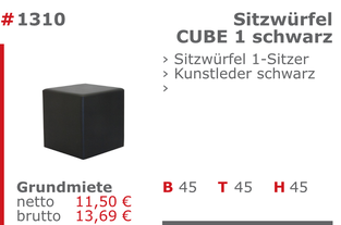 1310 - Sitzwürfel Cube 1 schwarz Jansen Event Mietmöbel