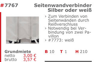7767_7773 - Seitenwandverbinder für Faltpavillon silber, weiß Jansen Event Mietmöbel