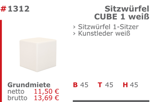 1312 - Sitzwürfel Cube 1 weiß Jansen Event Mietmöbel