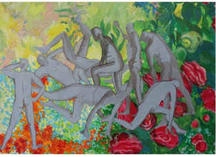 GOUACHE ET LAVIS SUR PAPIER BLEU