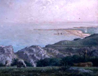 Vue sur la plage de Nacqueville depuis Landemer - peinture de Jean-François Millet