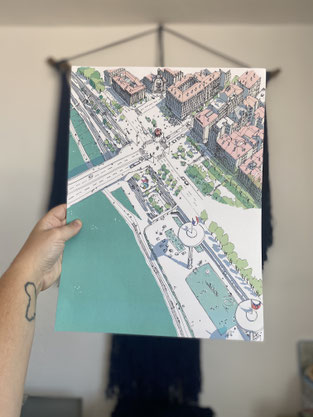 Vue de Lyon - Dessiné à la main par Emilie Ettori