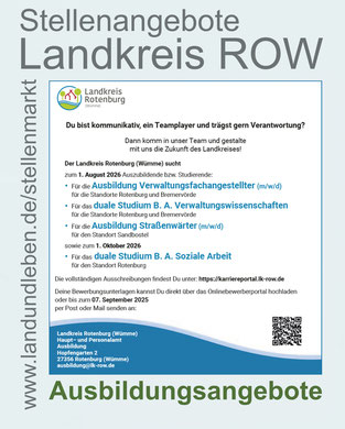 Ausbildungsangebote Stellenanzeige neu Landkreis ROW Verwaltungsberufe und mehr